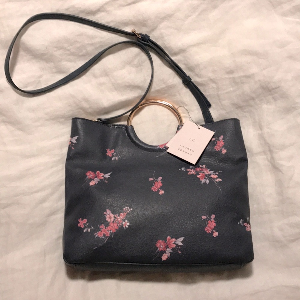 LC Lauren Conrad Navy Floral Crossbody Bag